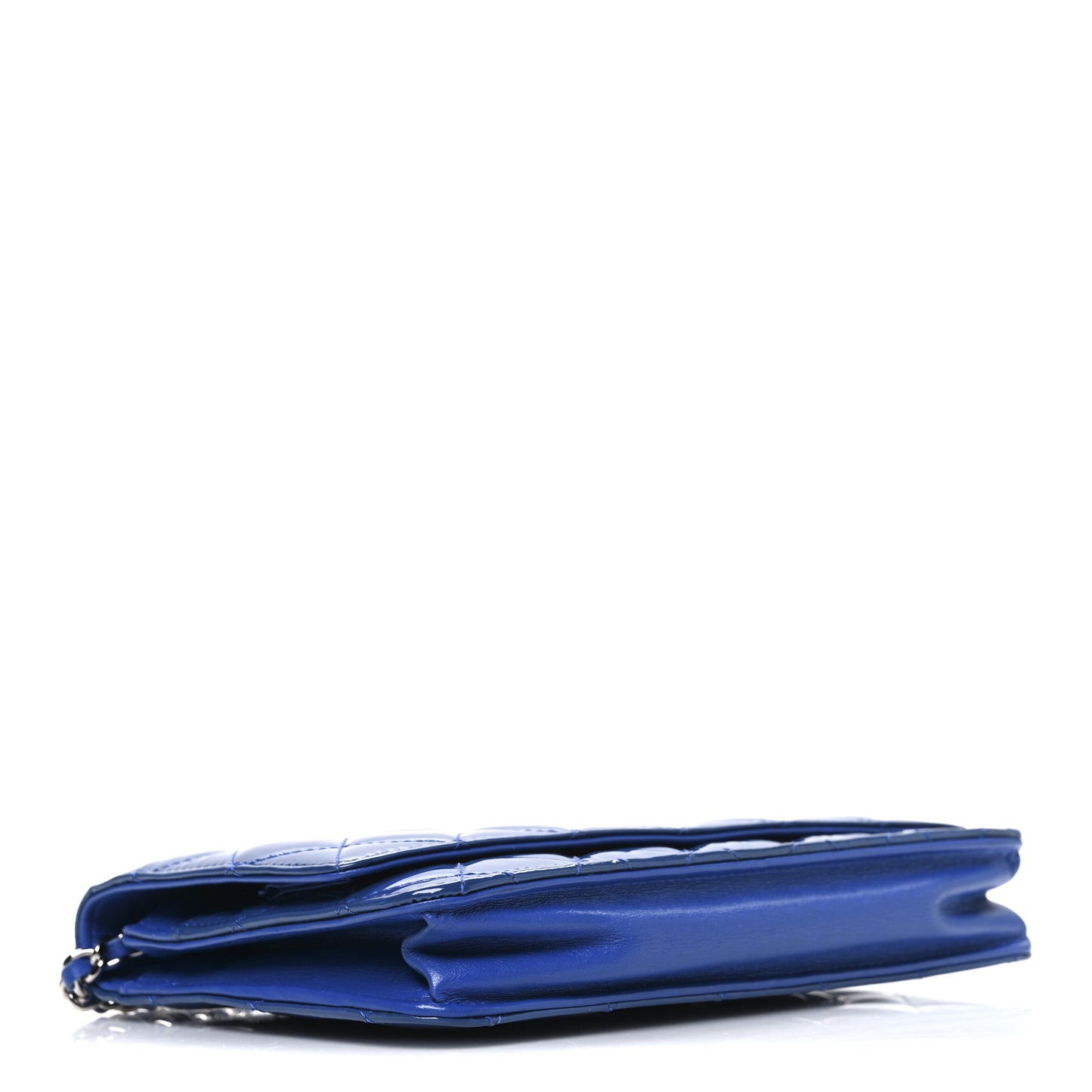 Patent Calfskin Quilted Wallet On Chain WOC Dark Blue