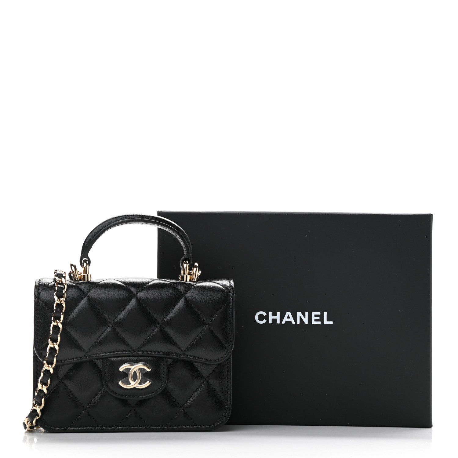 Chanel Lambskin Quilted Top Handle Flap Coin Purse With Chain Black 12 of 12