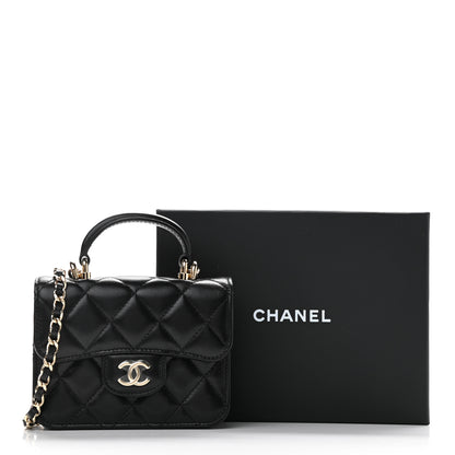 Chanel Lambskin Quilted Top Handle Flap Coin Purse With Chain Black 12 of 12