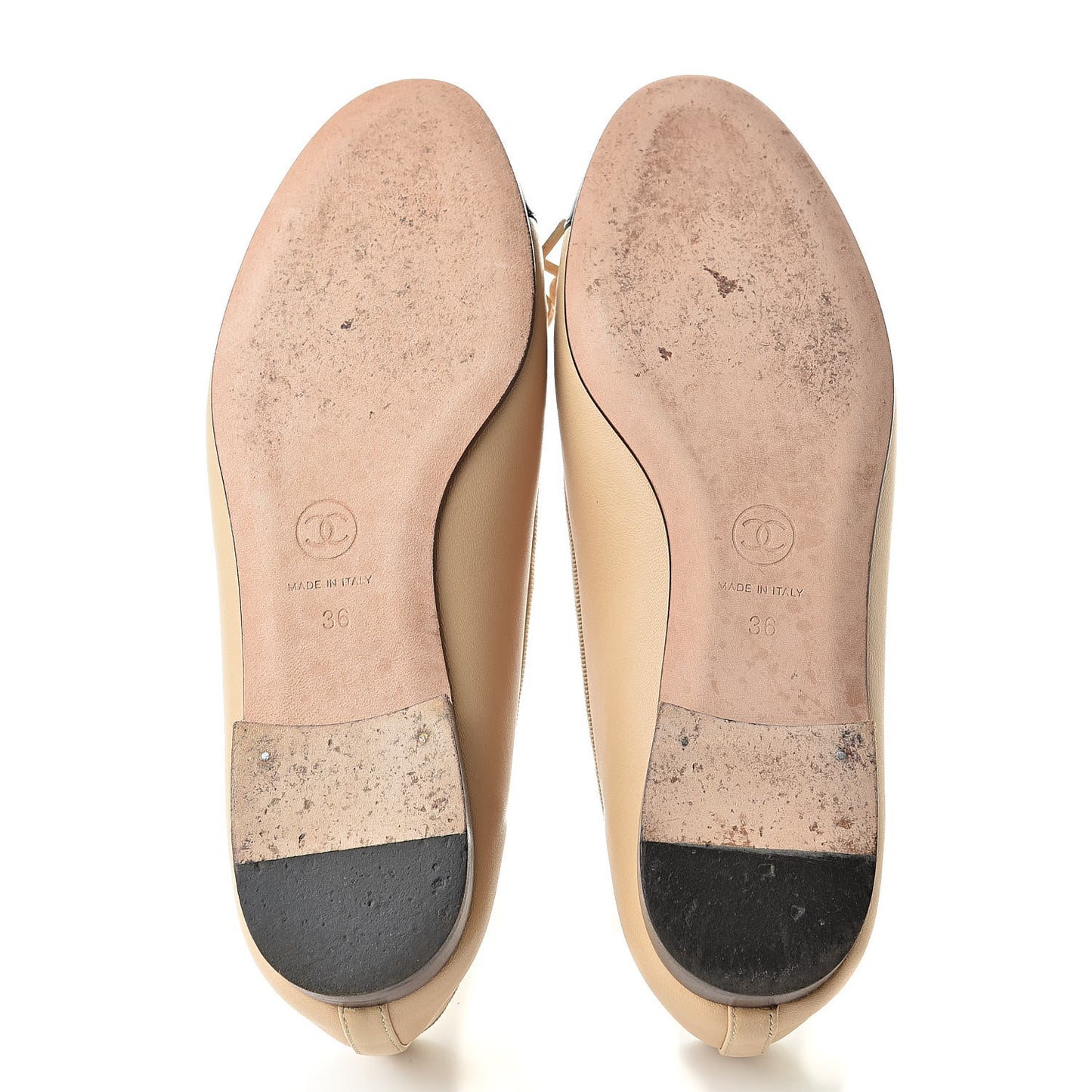 Lambskin Cap Toe CC Ballerina Flats 36 Beige Black