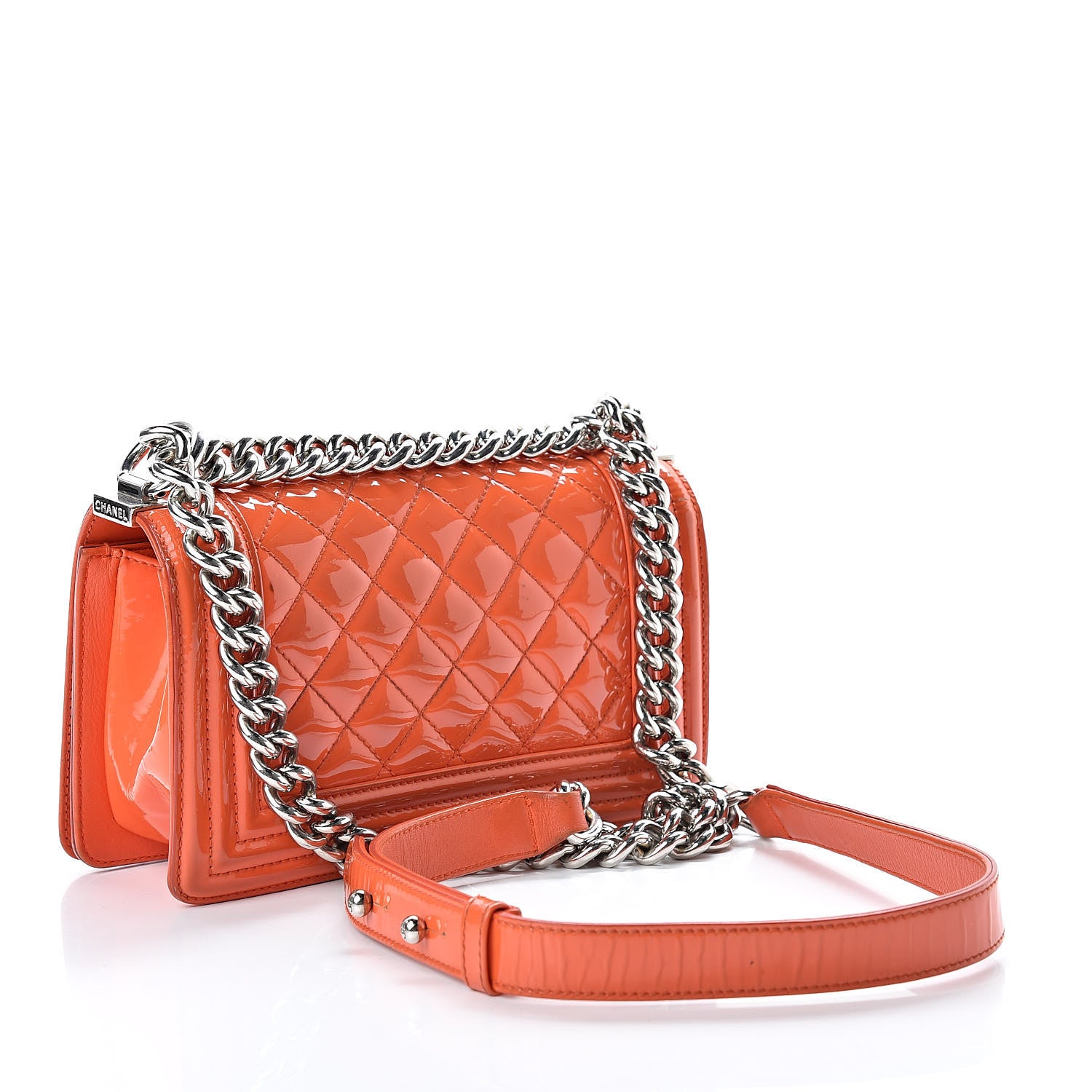 Chanel Patent Calfskin Quilted Small Plexiglass Boy Flap Orange 3 of 17