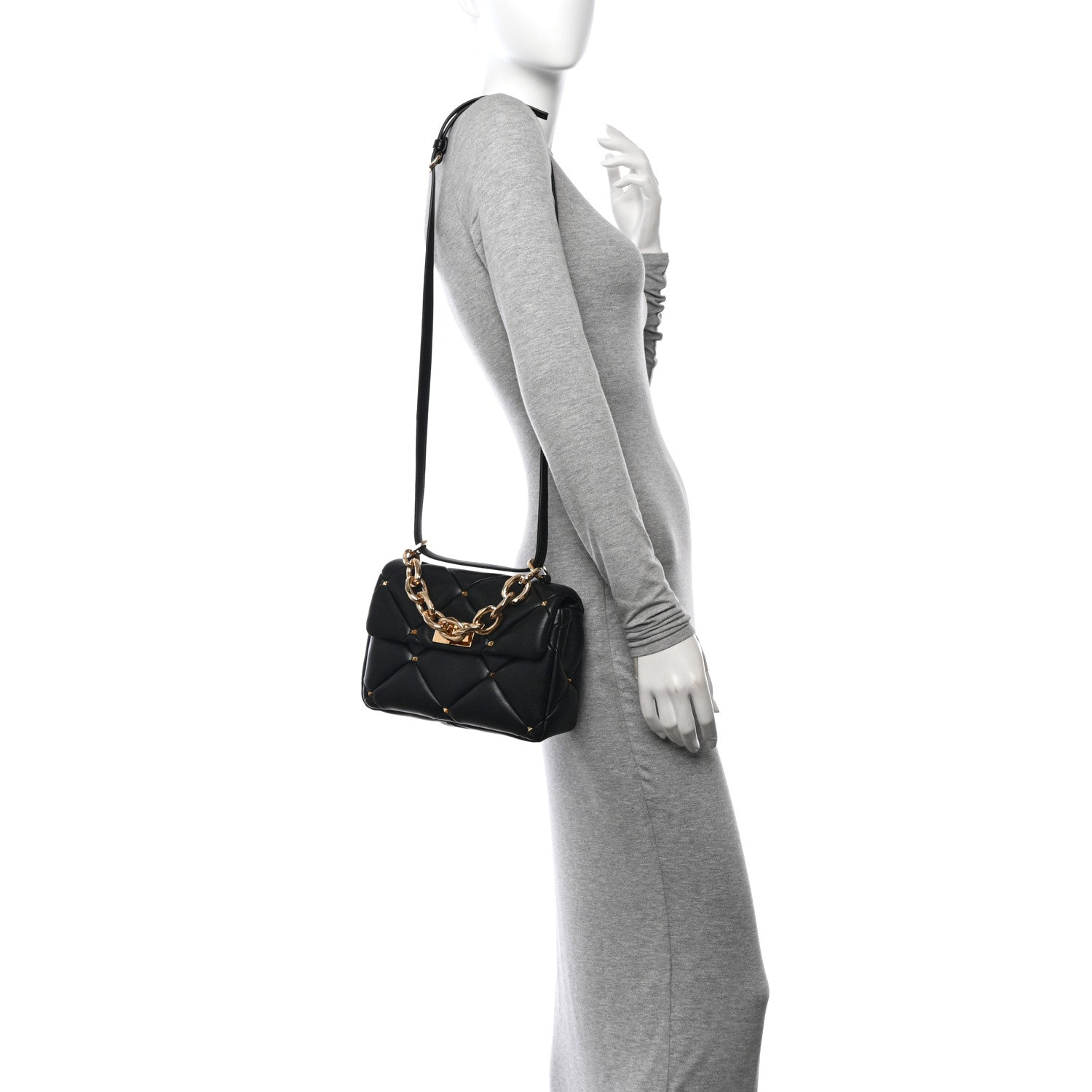 Valentino Garavani Nappa Medium Roman Stud Shoulder Bag Black 2 of 9