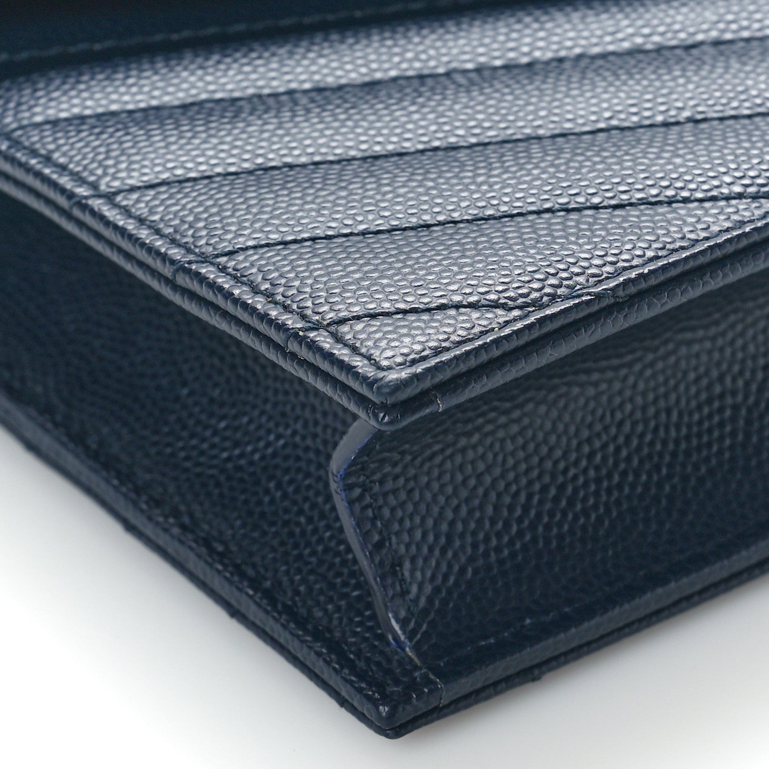 Saint Laurent Grain De Poudre Matelasse Chevron Monogram Envelope Chain Wallet Navy 8 of 9