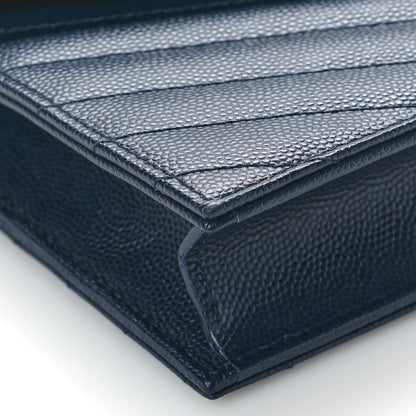 Saint Laurent Grain De Poudre Matelasse Chevron Monogram Envelope Chain Wallet Navy 8 of 9