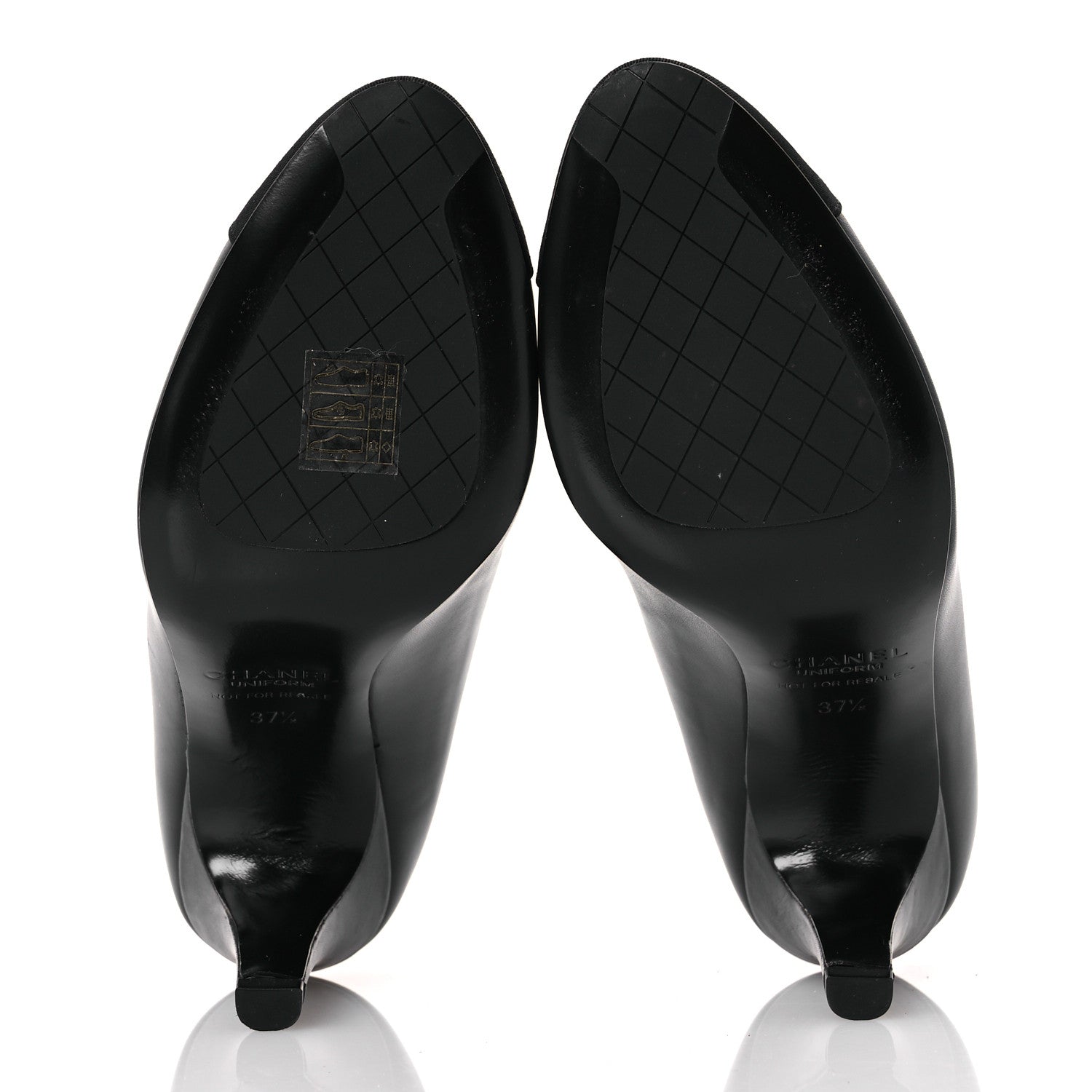 Chanel Lambskin Grosgrain Cap Toe CC Pumps 37.5 Black 7 of 14