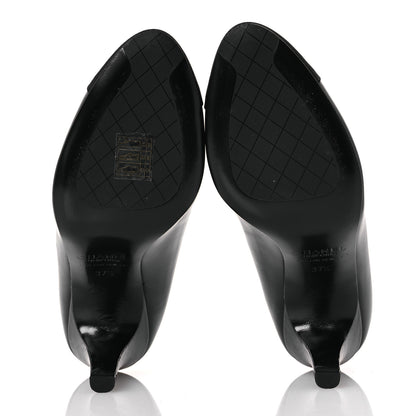 Chanel Lambskin Grosgrain Cap Toe CC Pumps 37.5 Black 7 of 14