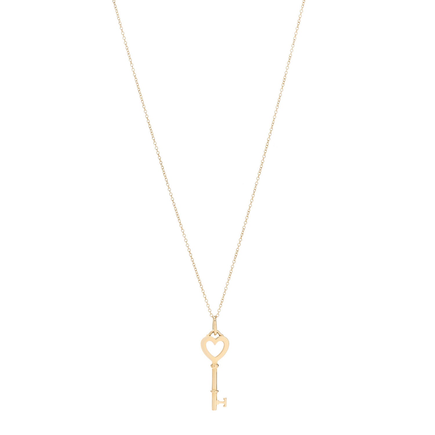 Tiffany 18K Yellow Gold Mini Heart Key Pendant Necklace 1 of 5