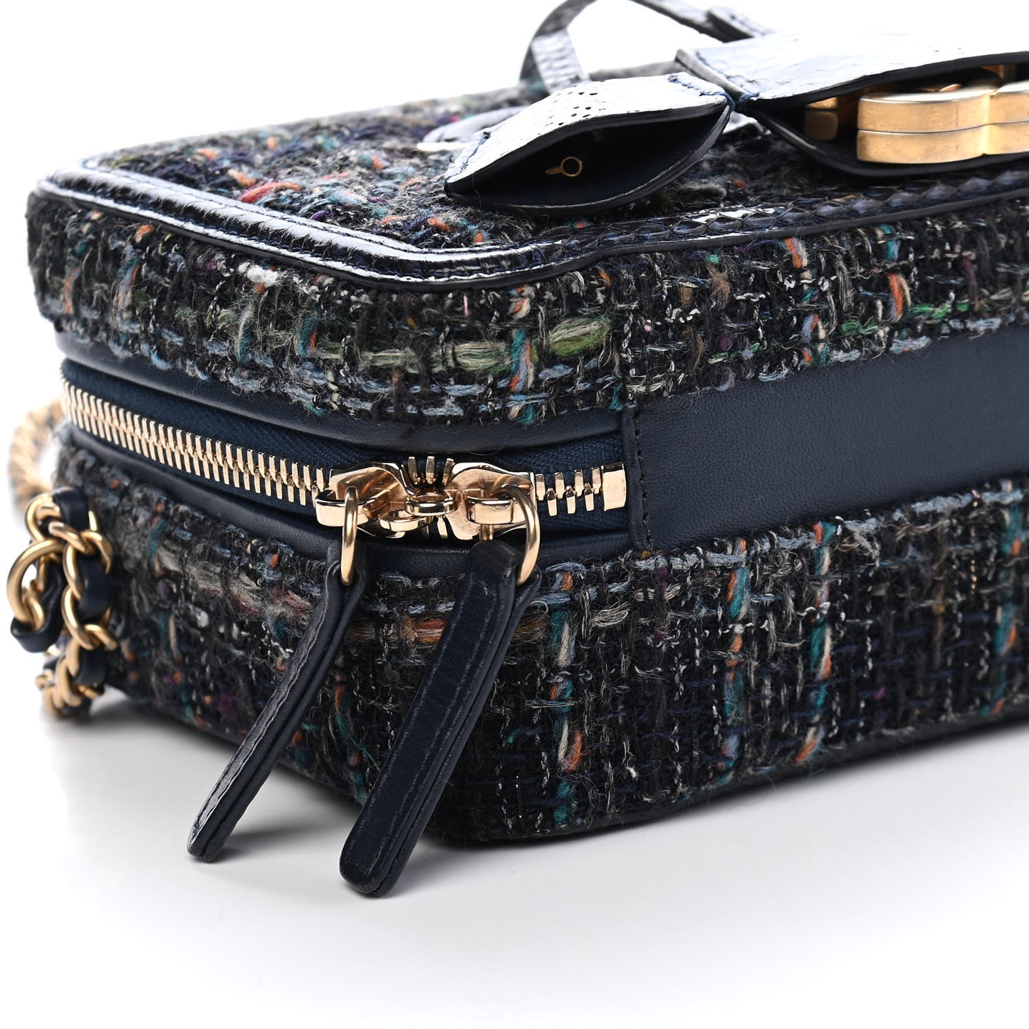 Tweed Snakeskin Quilted Small CC Filigree Vanity Case Navy Multicolor