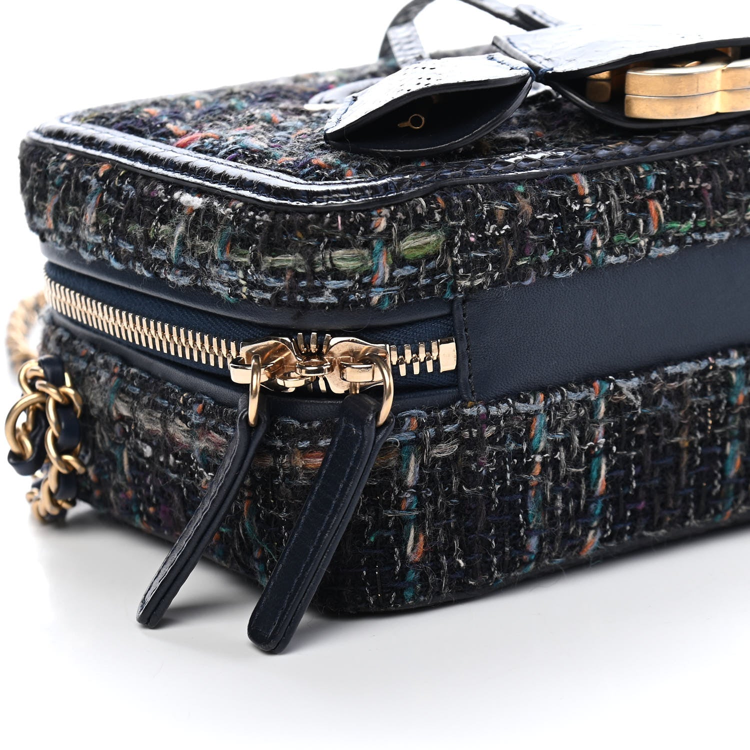 Chanel Tweed Snakeskin Quilted Small CC Filigree Vanity Case Navy Multicolor 7 of 8
