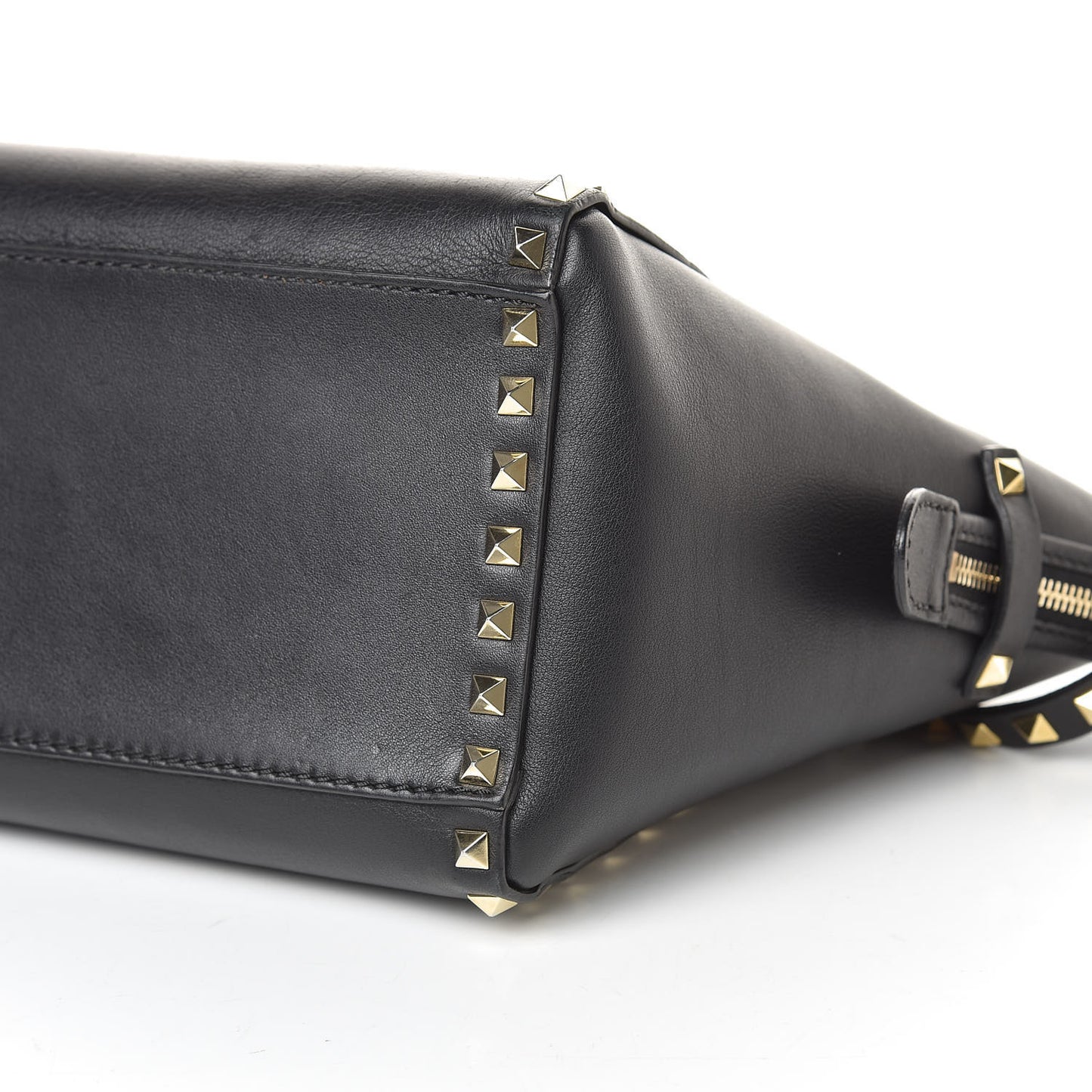 Vitello Small Rockstud Double Handle Tote Black