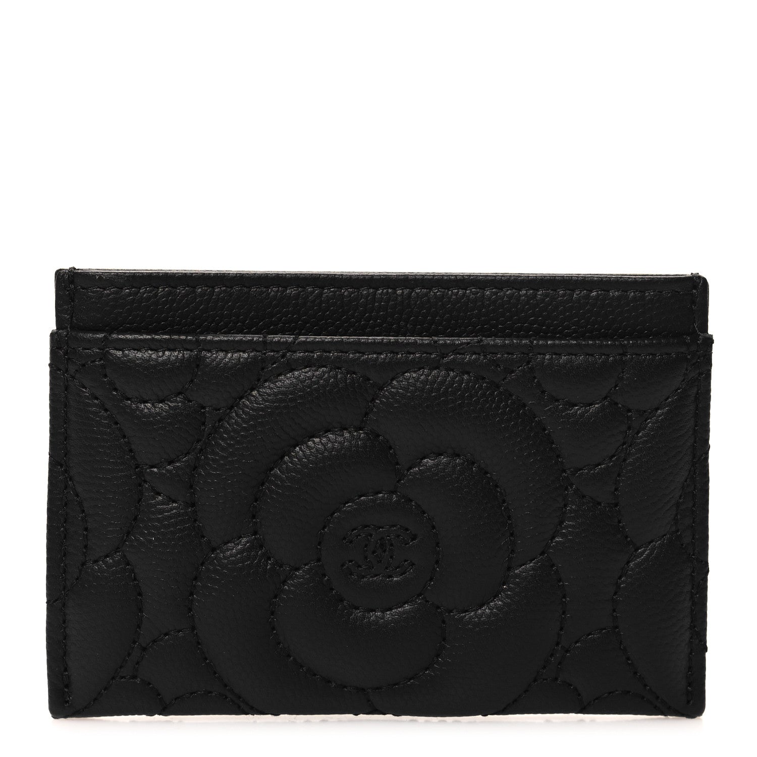 Chanel Caviar Camellia Embossed Card Holder Black 1 of 8