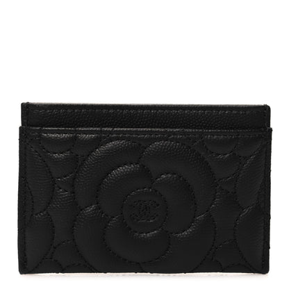 Chanel Caviar Camellia Embossed Card Holder Black 1 of 8