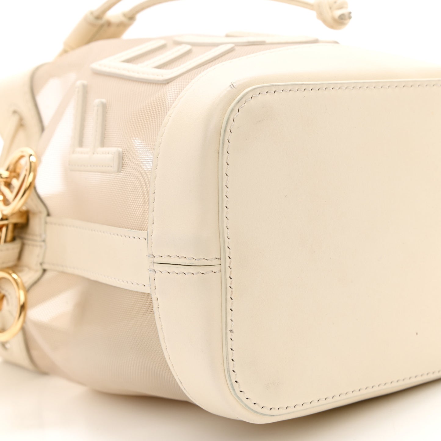 Mesh Vitello King F is Fendi Logo Embroidered Mini Mon Tresor Bucket Bag Sabbia White Ice
