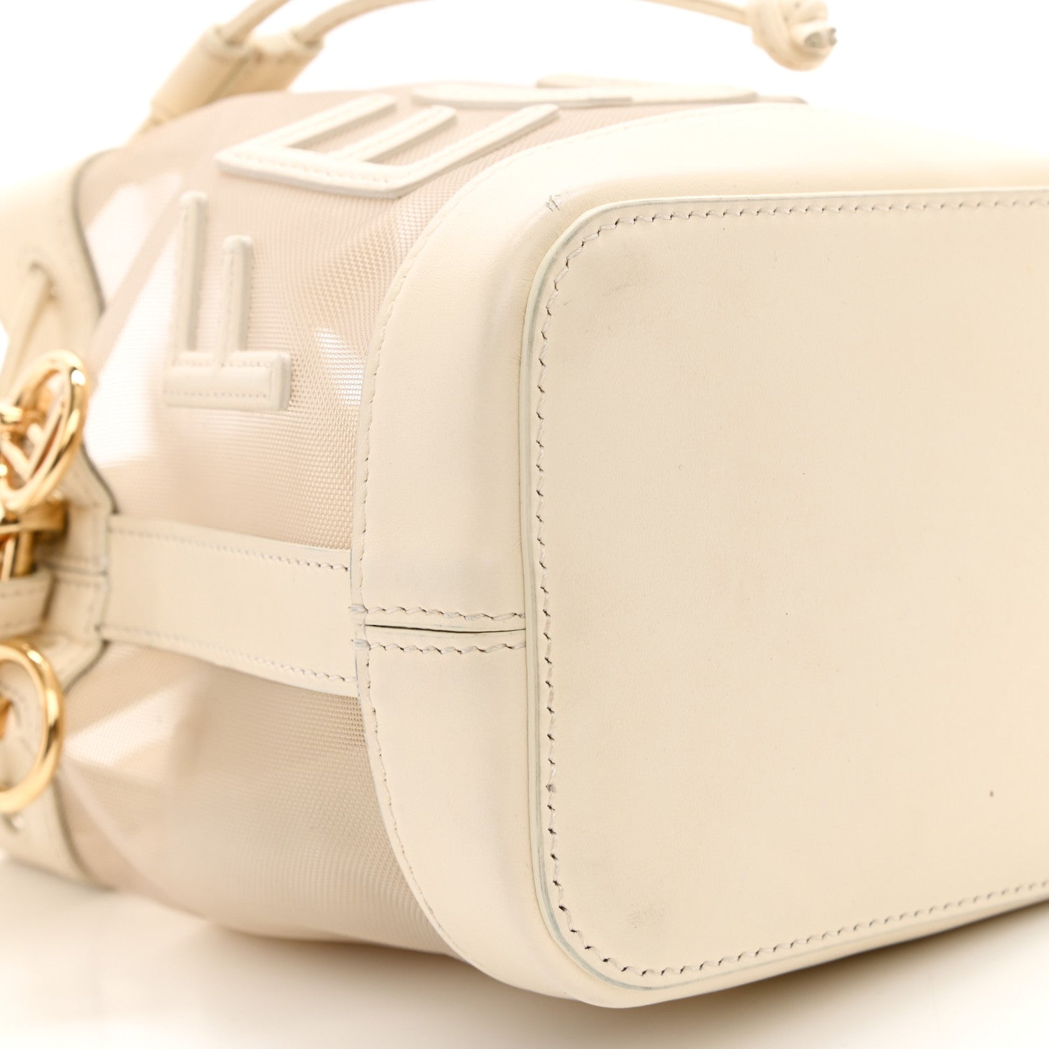Fendi Mesh Vitello King F is Fendi Logo Embroidered Mini Mon Tresor Bucket Bag Sabbia White Ice 9 of 12
