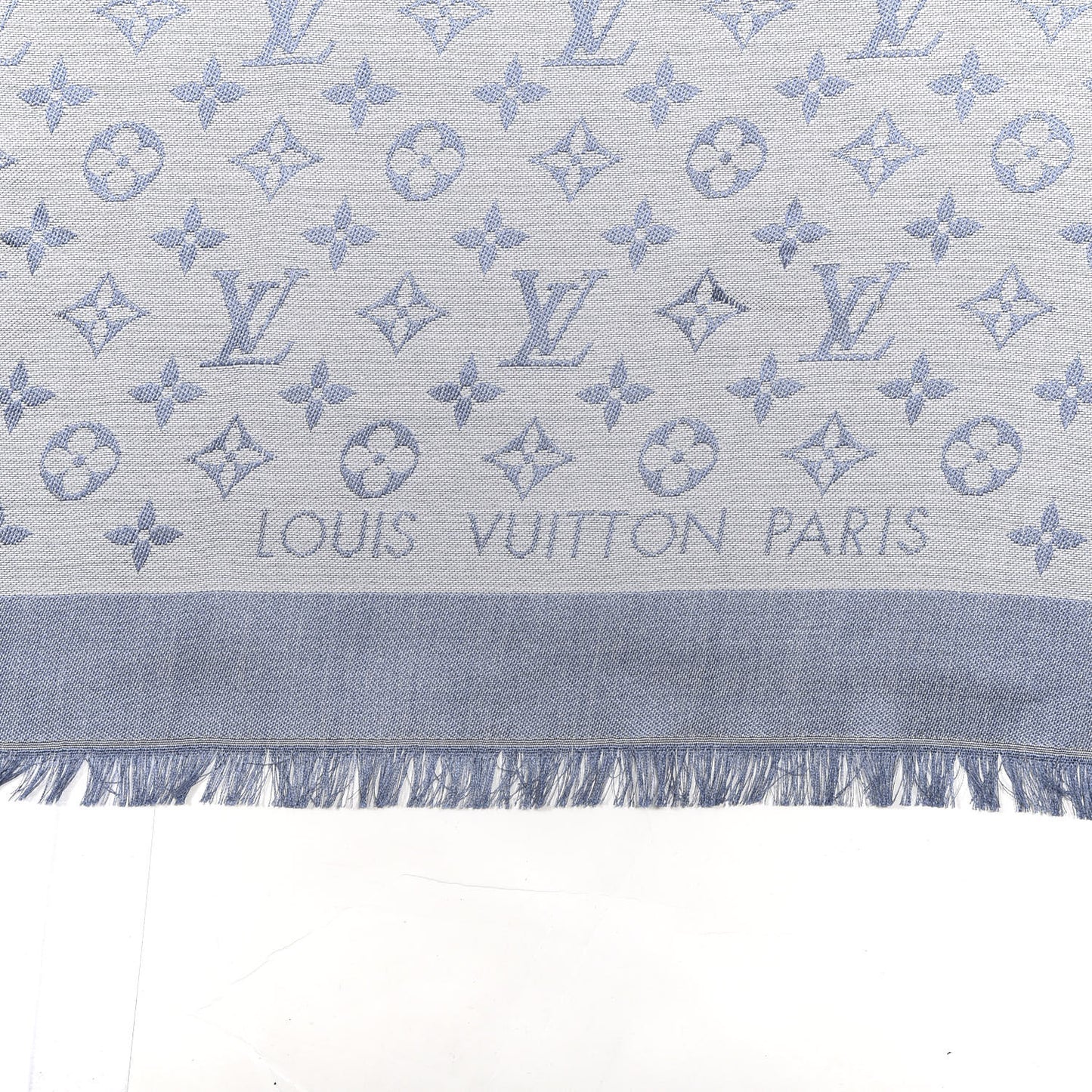 Silk Wool Monogram Denim Shawl Light Blue