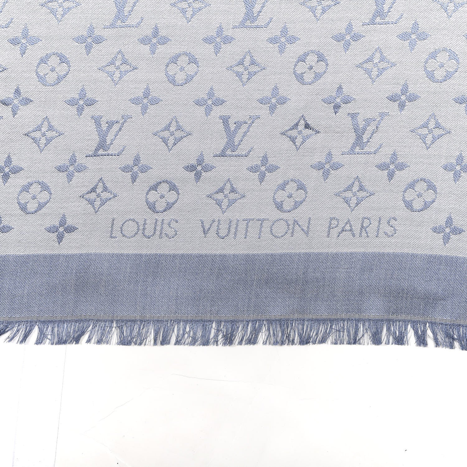 Louis Vuitton Silk Wool Monogram Denim Shawl Light Blue 2 of 3