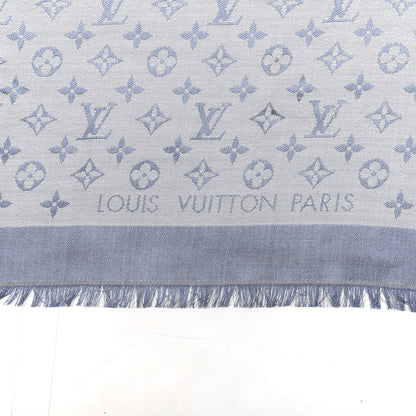 Louis Vuitton Silk Wool Monogram Denim Shawl Light Blue 2 of 3