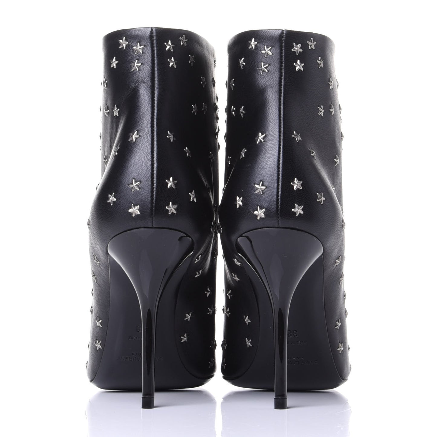 Calfskin Star Studded Ankle Booties 38 Black