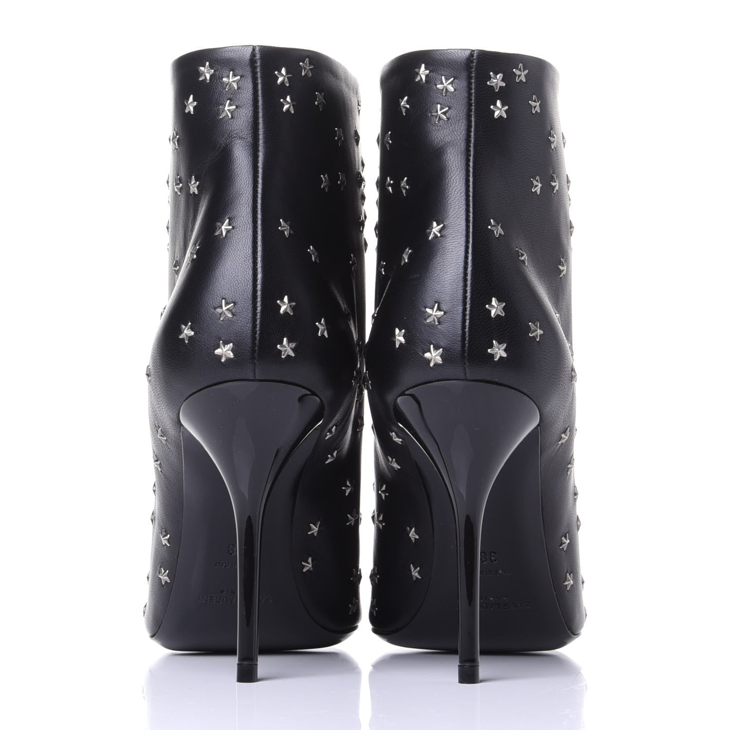 Saint Laurent Calfskin Star Studded Ankle Booties 38 Black 6 of 11