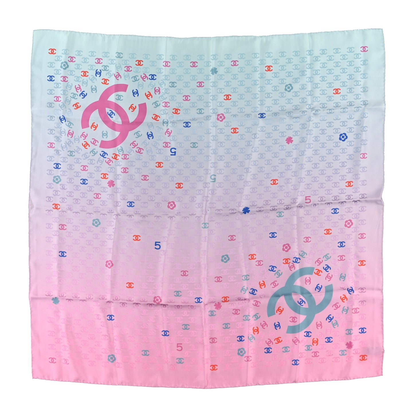 Silk CC Logo Scarf Pink Blue