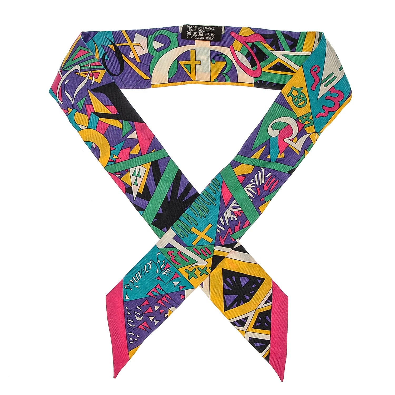 Hermes Silk Le Nombre D'Or Twilly Rose Vif Vert Jaune 1 of 6