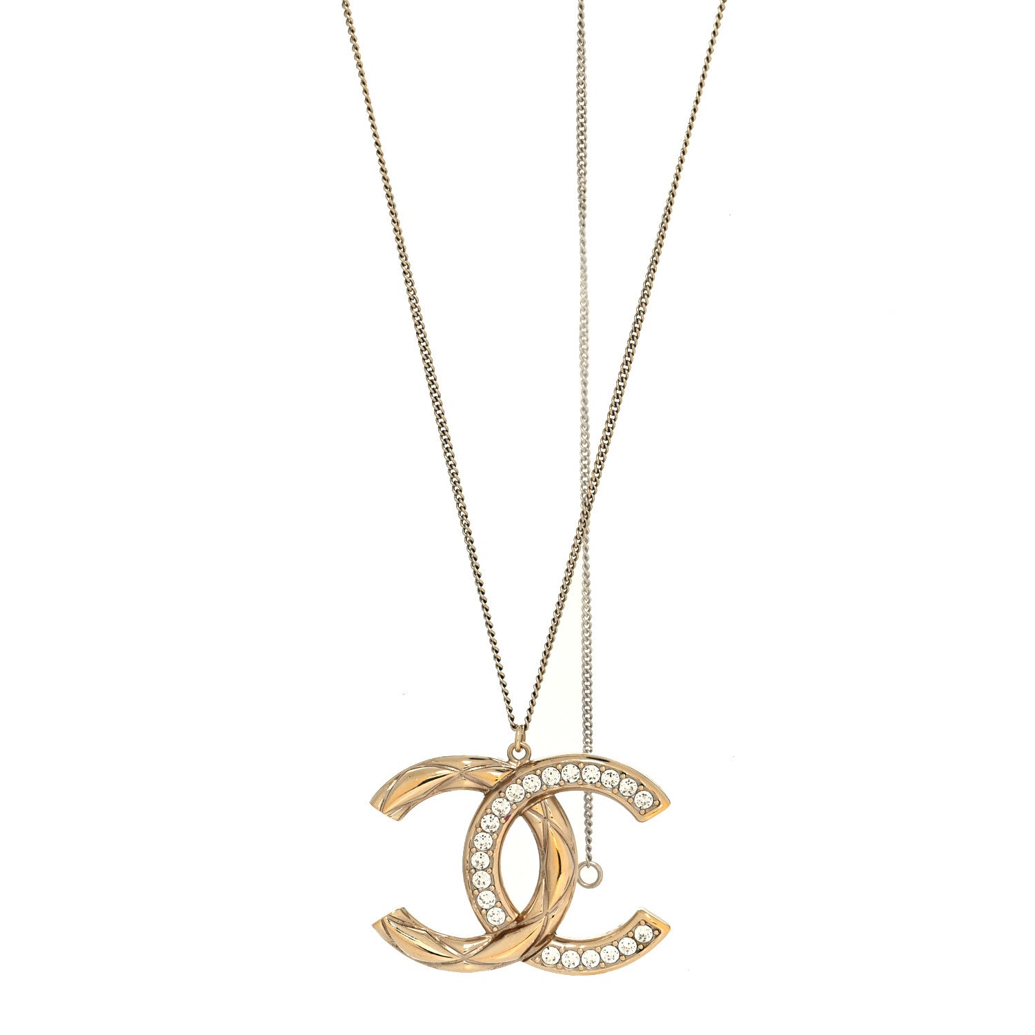 Chanel Crystal Metal Quilted CC Pendant Necklace Gold 1 of 3