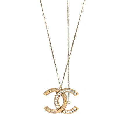 Chanel Crystal Metal Quilted CC Pendant Necklace Gold 1 of 3
