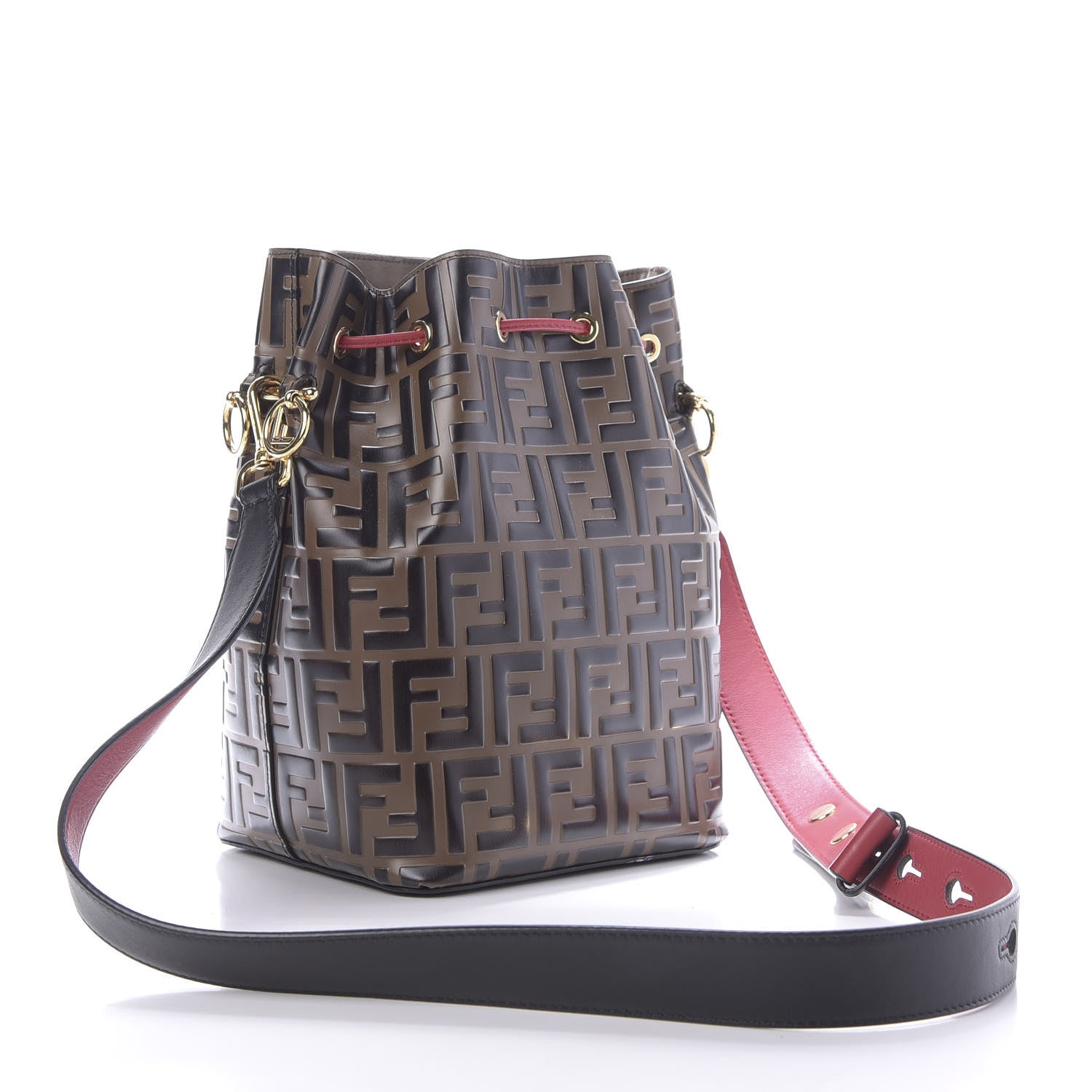 Fendi Vitello Grace F is Fendi Bi-Color FF 1974 Embossed Grande Mon Tresor Bucket Bag Maya Black Fragola 3 of 11