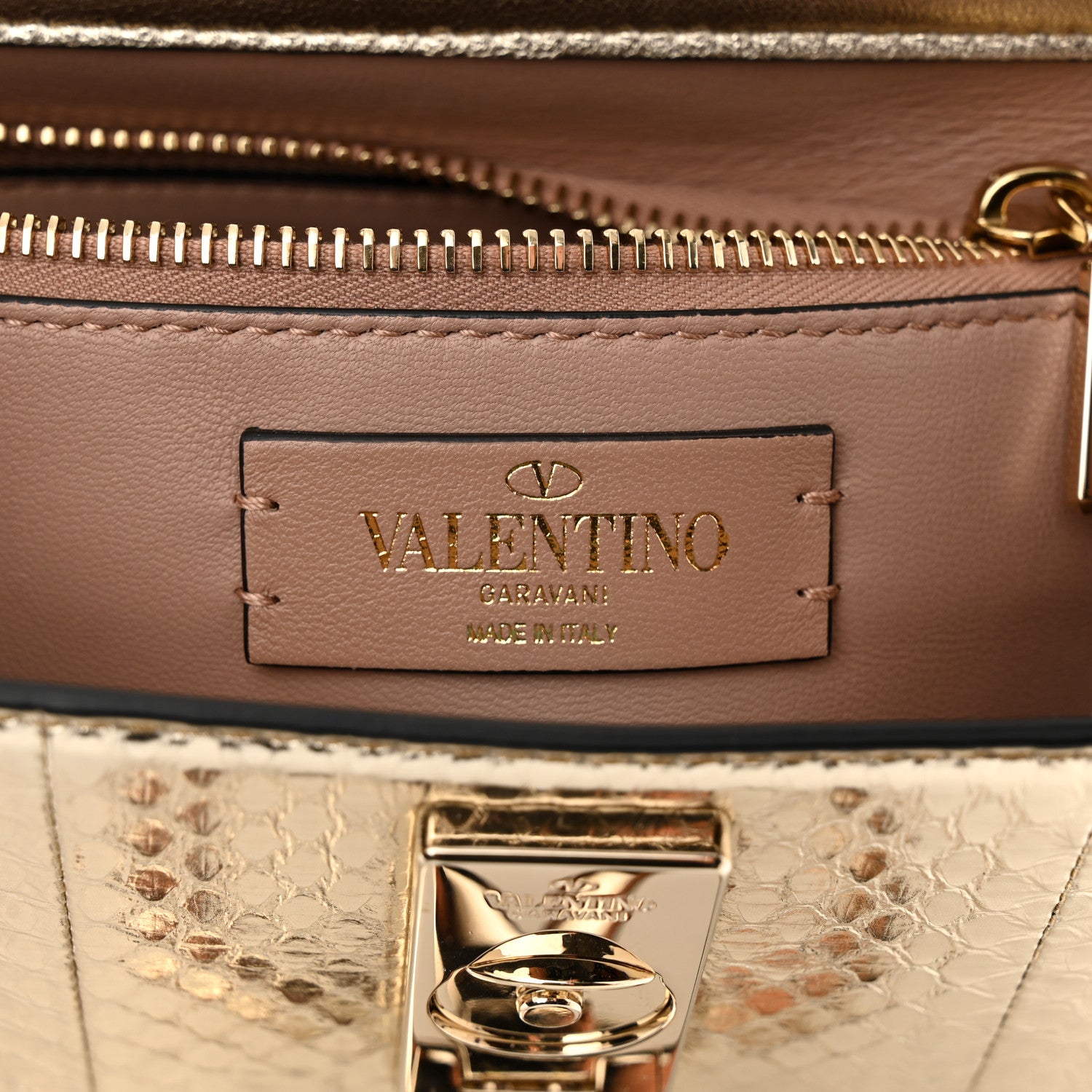 Valentino Garavani Metallic Calfskin Snake Embossed Mini VSling Top Handle Bag Gold 6 of 9