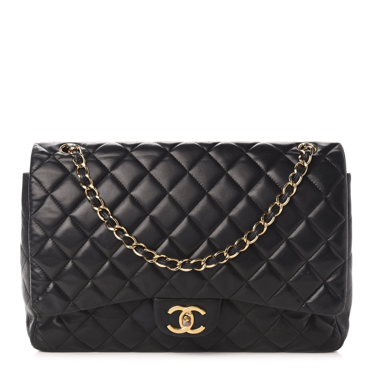 Lambskin Quilted Maxi Double Flap Black