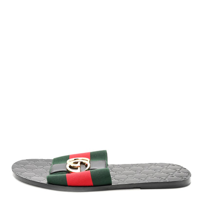 Gucci Calfskin Web Interlocking G Mens Riviera Slide Sandals 10 Black Green Red 1 of 8