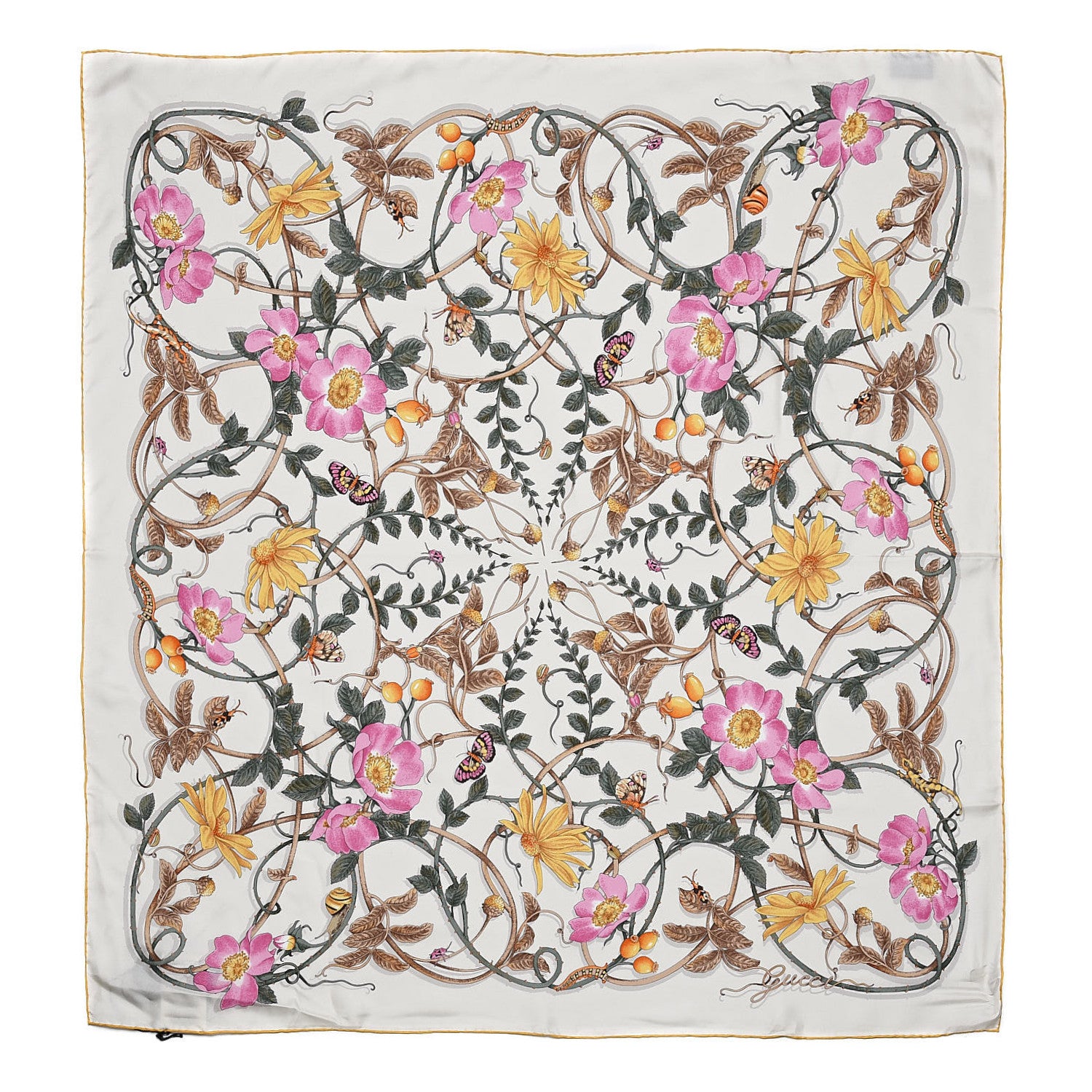 Gucci Silk Twill Flowerwebby Square Scarf White 1 of 4