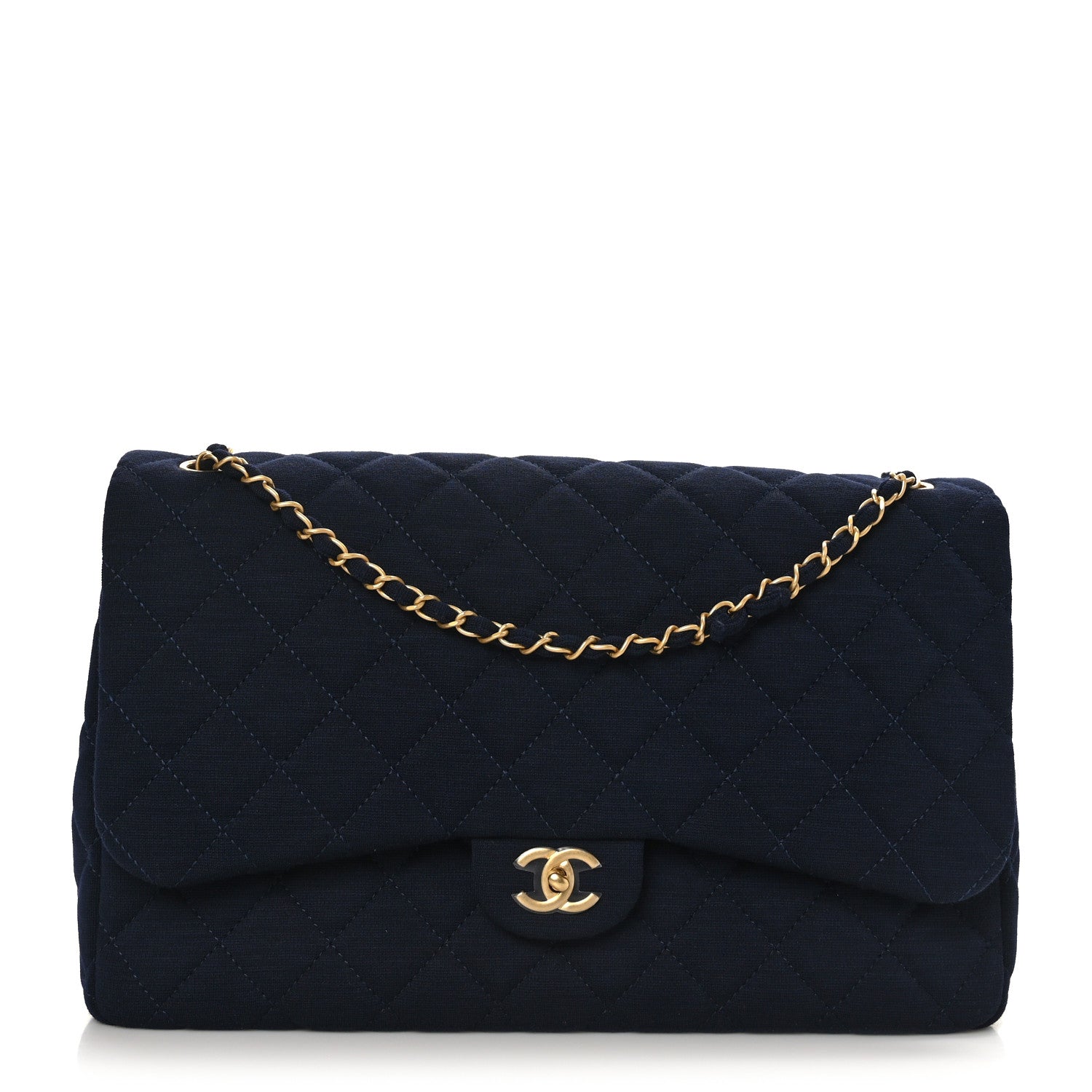 Chanel Jersey Quilted XL Jumbo Flap Navy 1 of 8