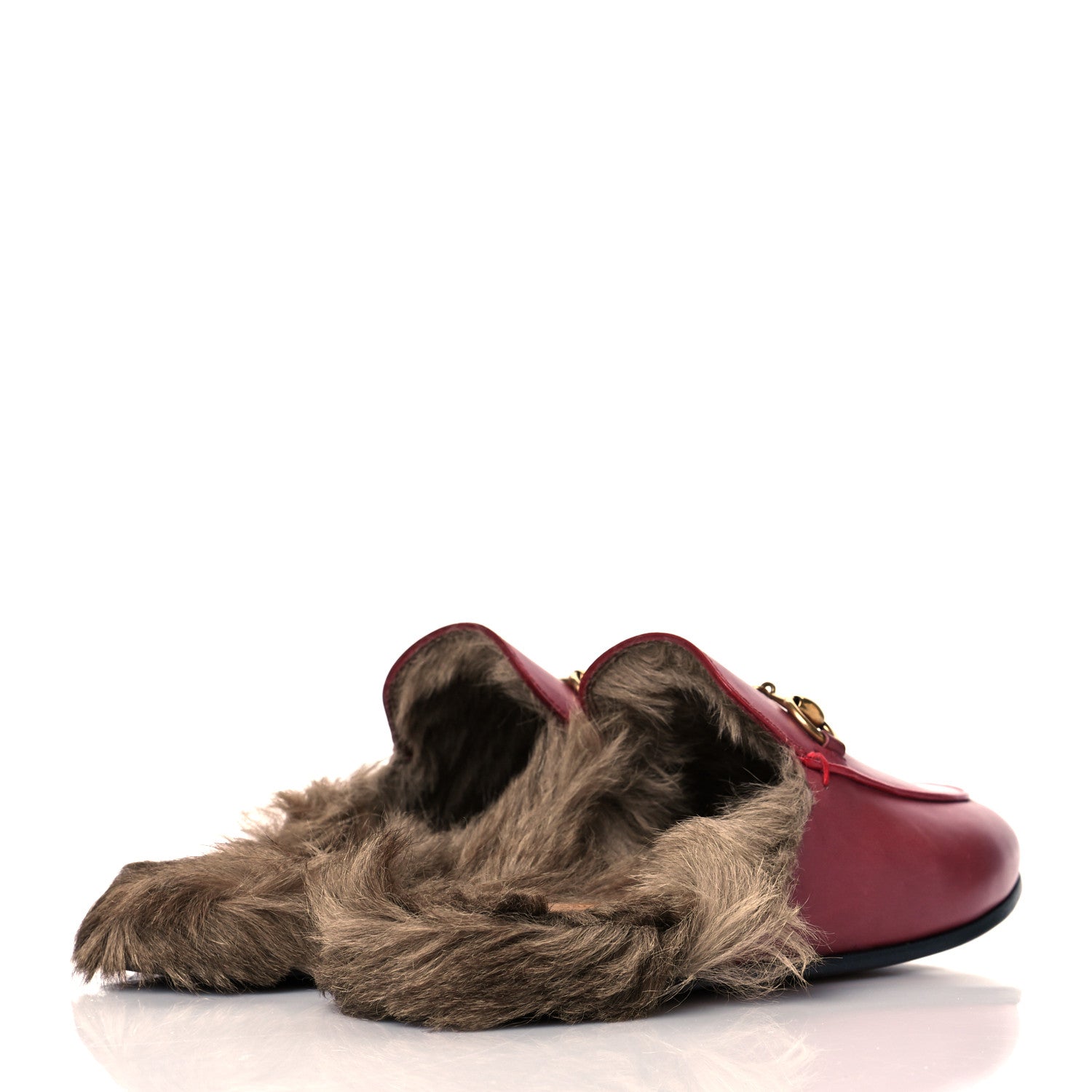 Gucci Betis Glamour Calfskin Fur Womens Princetown Slippers 36 Hibiscus Red Naturale 4 of 10