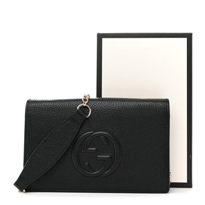 Gucci Pebbled Calfskin Soho Wallet On Chain Black 12 of 12