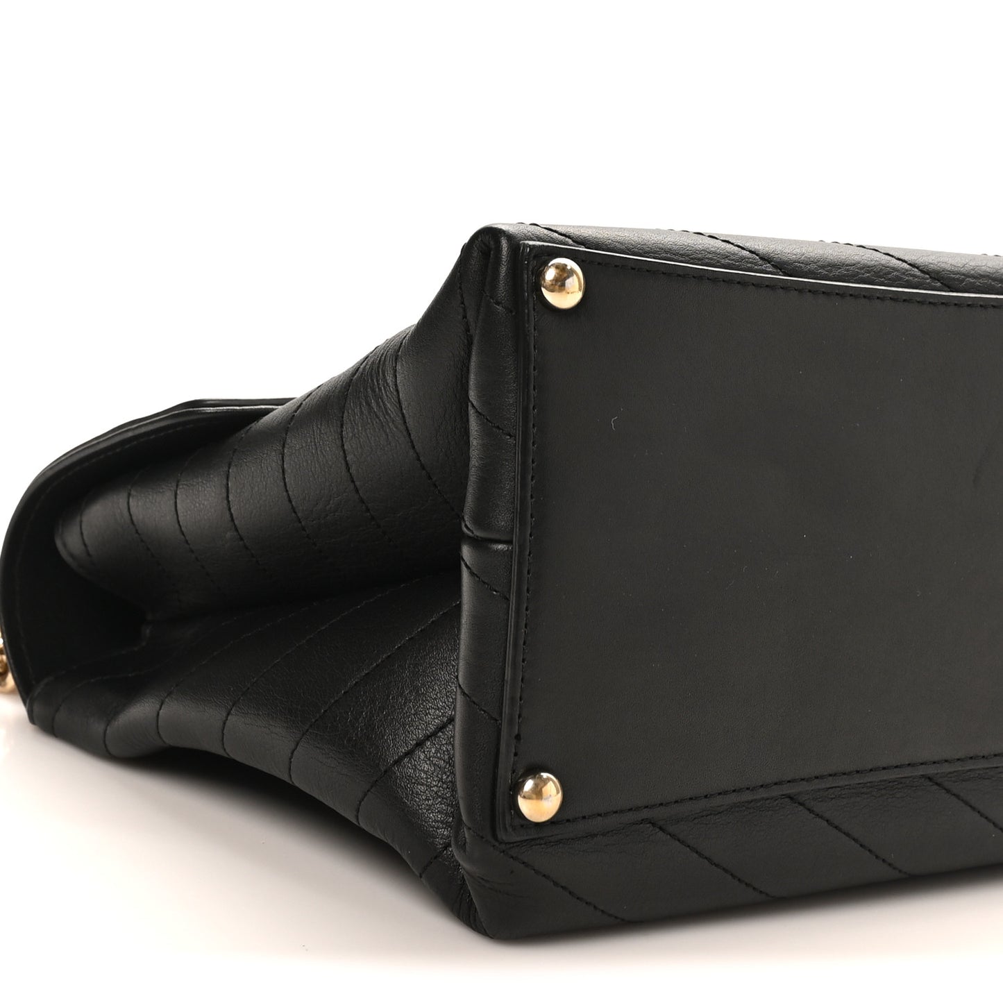 Calfskin Chevron Stitched Large Envelope Flap Black