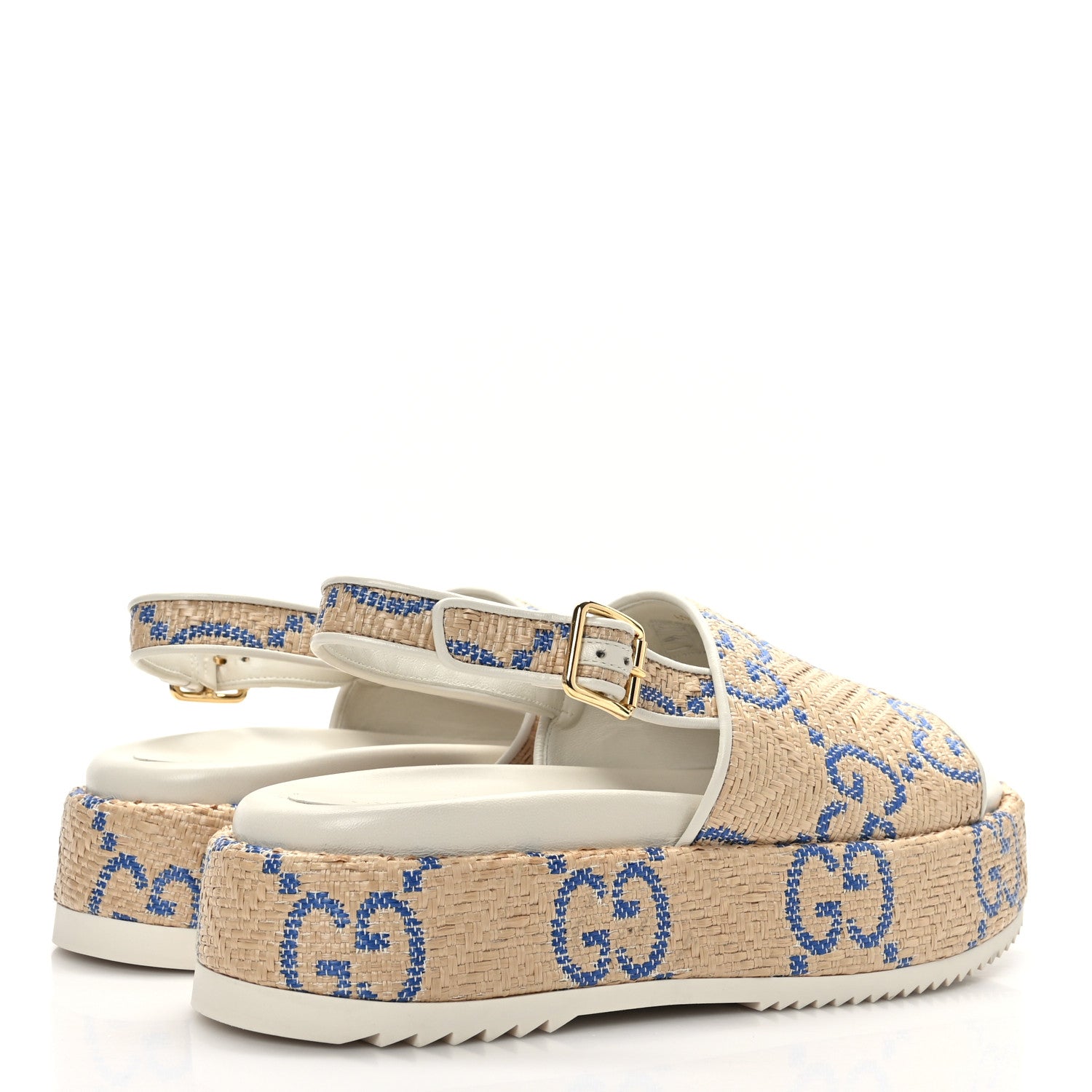 Gucci Raffia GG Monogram Granada Kid Angelina Platform 35mm Slingback Sandals 41 Natural Royale Mystic White 4 of 8