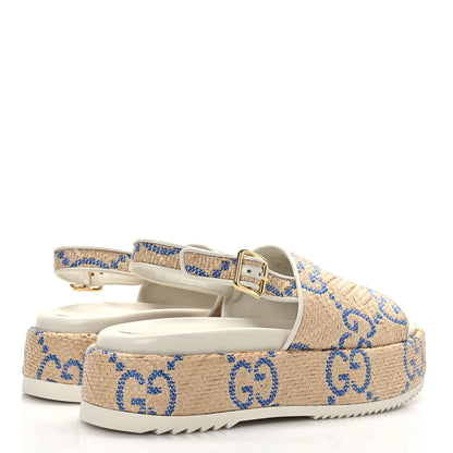 Gucci Raffia GG Monogram Granada Kid Angelina Platform 35mm Slingback Sandals 41 Natural Royale Mystic White 4 of 8