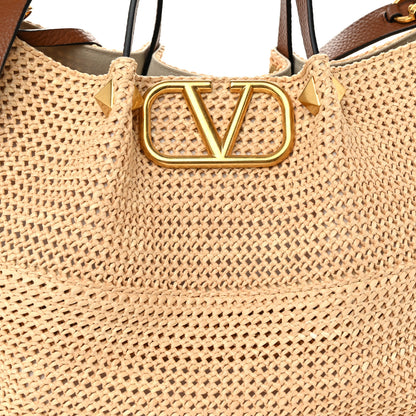 Valentino Garavani Raffia Grained Calfskin Medium Rockstud Vlogo Tote Naturale 8 of 11