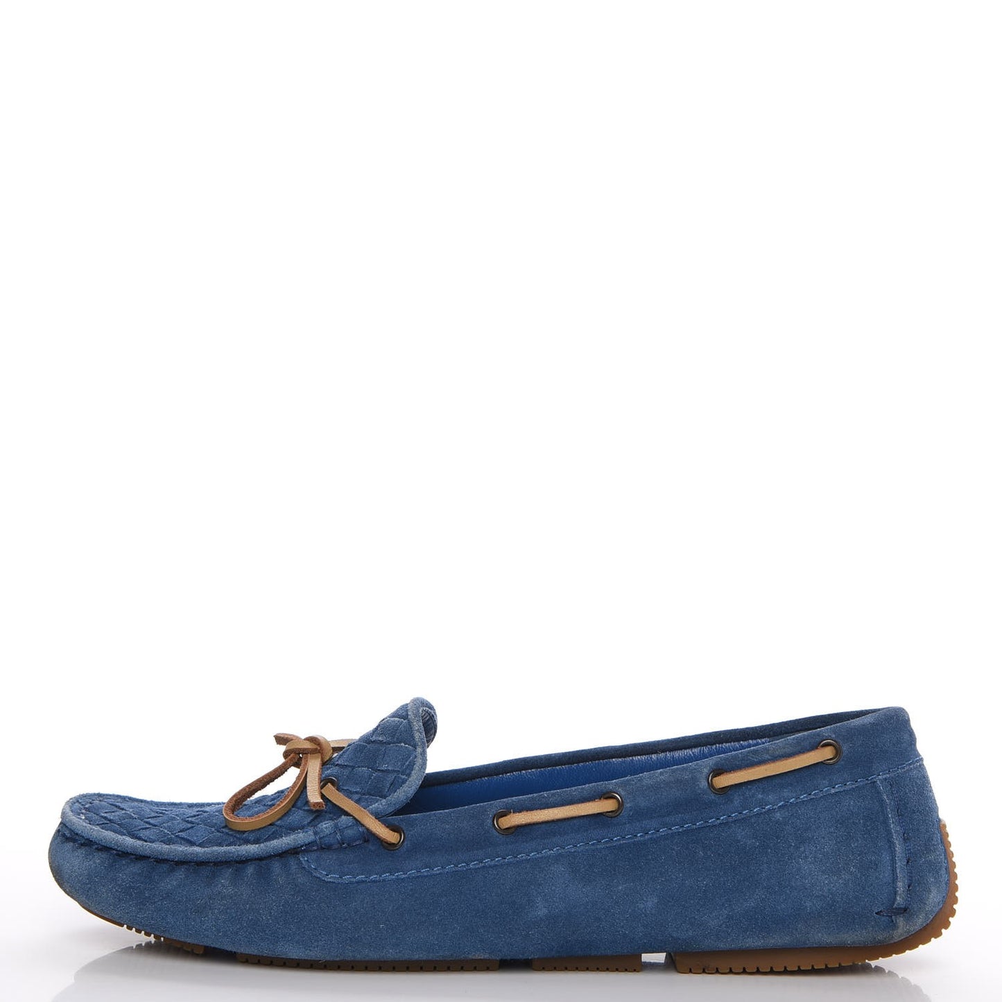 Suede Intrecciato Wave Driver Moccasin Loafers 38 Blue