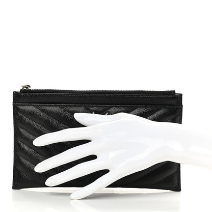 Saint Laurent Grain De Poudre Chevron Monogram Bill Pouch Black 2 of 10