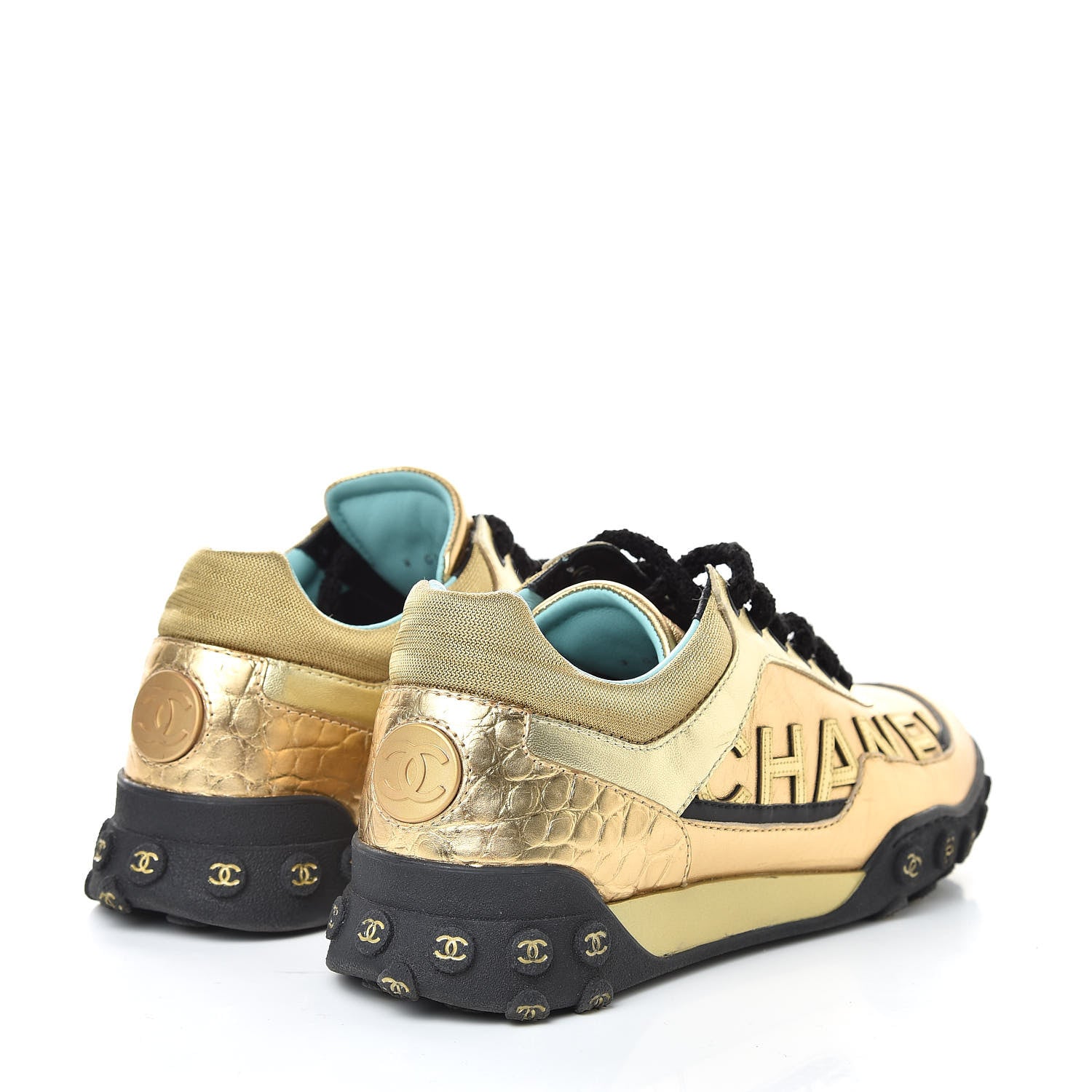 Chanel Metallic Lambskin Satin Finish CC Womens Sneakers 38 Gold 4 of 9