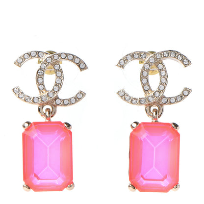 Chanel Metal Crystal CC Earrings Gold Pink 1 of 5