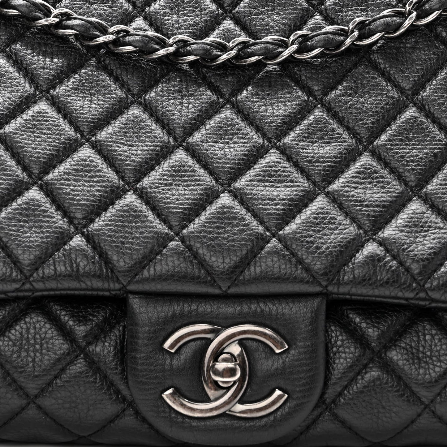Calfskin Quilted XXL Travel Flap Bag Black