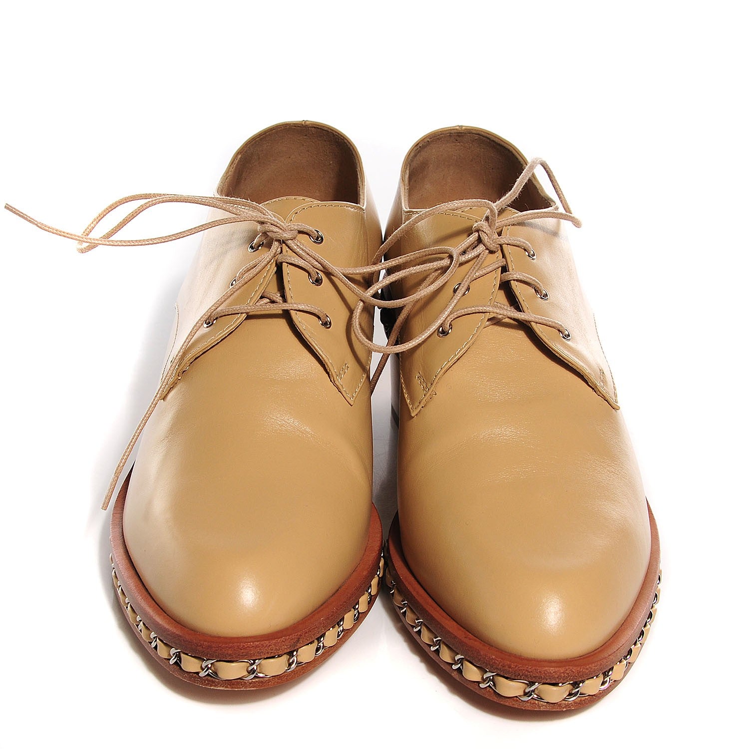 Chanel Calfskin Chain Lace Up Oxfords 38.5 Beige Clair 2 of 15