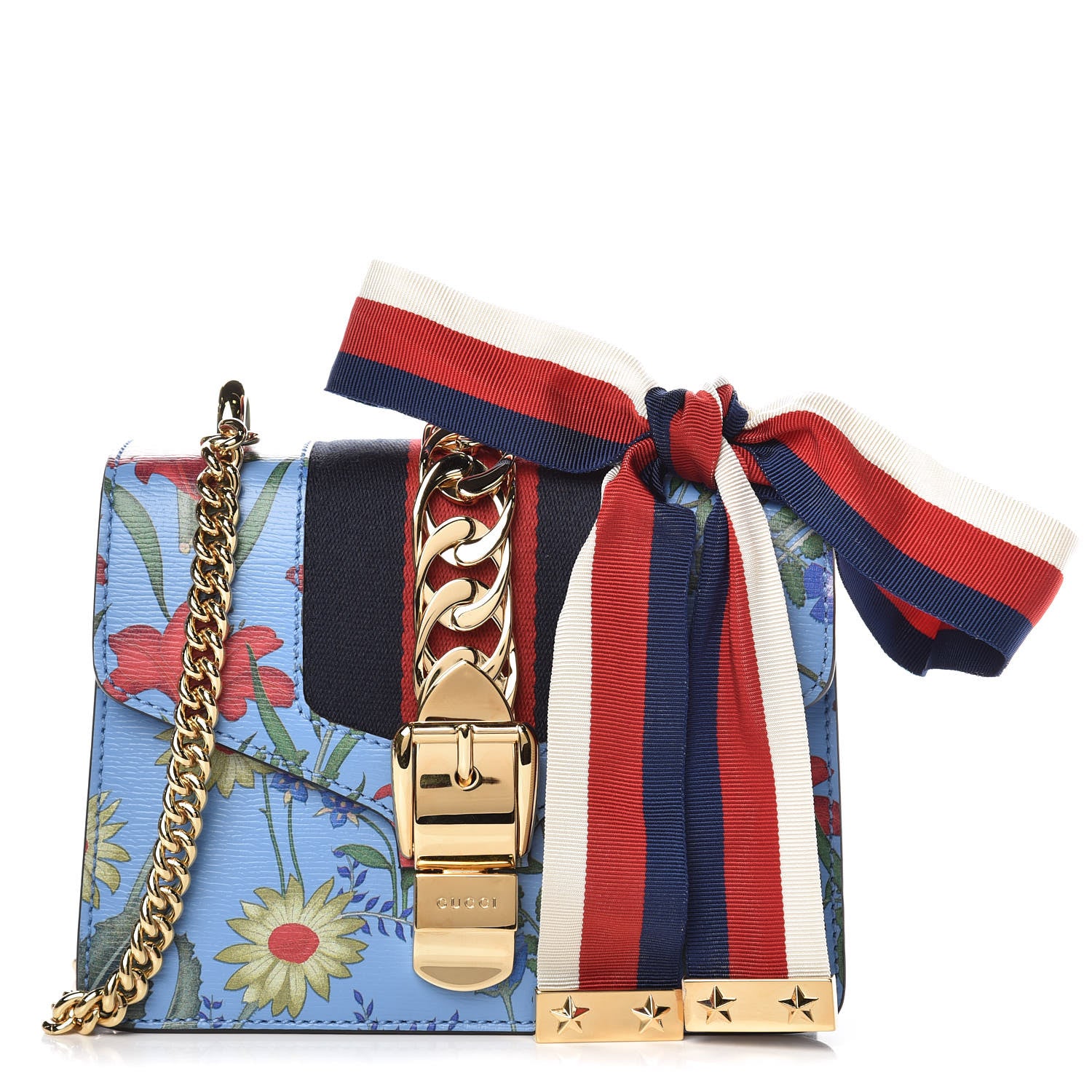 Gucci Shangai Calfskin Web New Flora Mini Sylvie Chain Shoulder Bag Azure 1 of 9