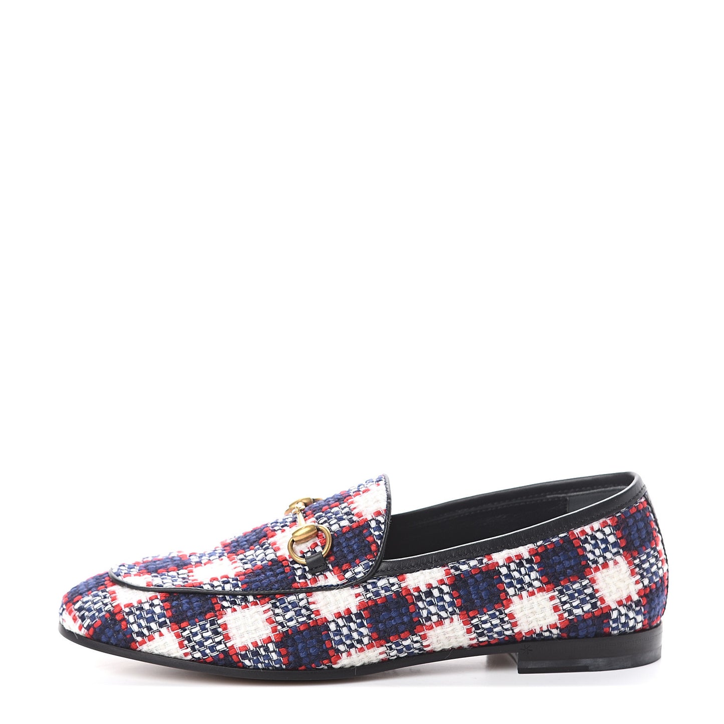 Vintage Tweed Check Horsebit Womens Jordaan Loafers 37 White Hibiscus Red Marine