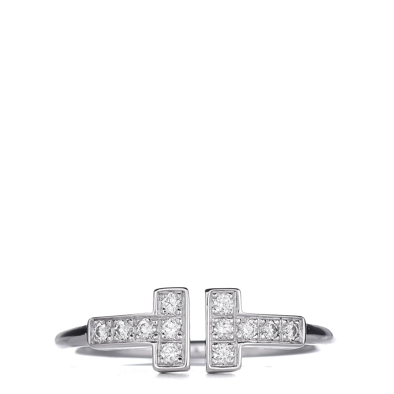 Tiffany 18K White Gold Diamond T Wire Ring 51 5.75 1 of 6