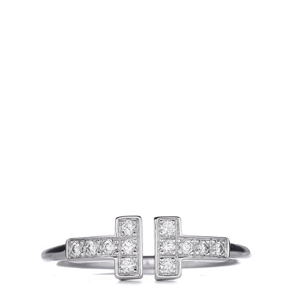 Tiffany 18K White Gold Diamond T Wire Ring 51 5.75 1 of 6