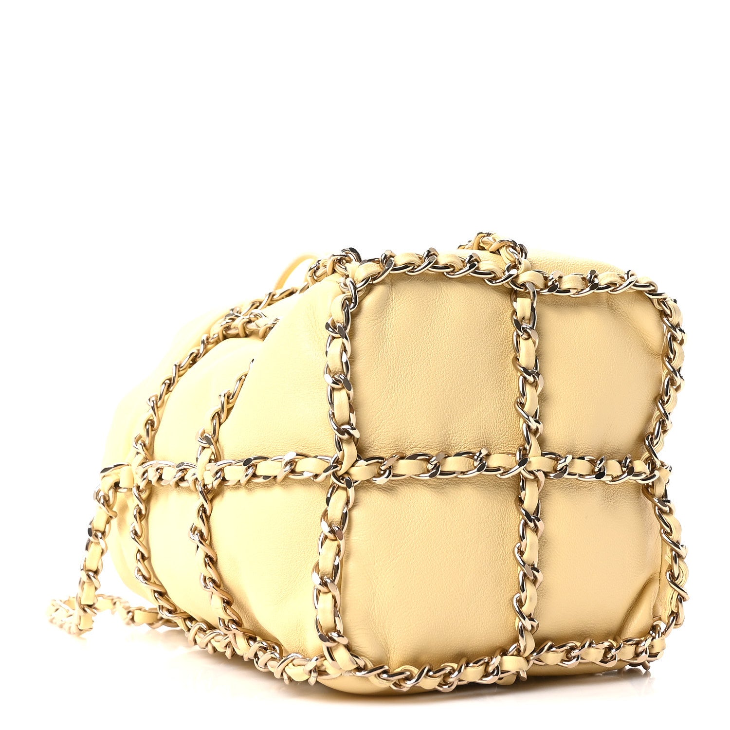 Chanel Lambskin Bucket Chain Drawstring Bag Yellow 4 of 10